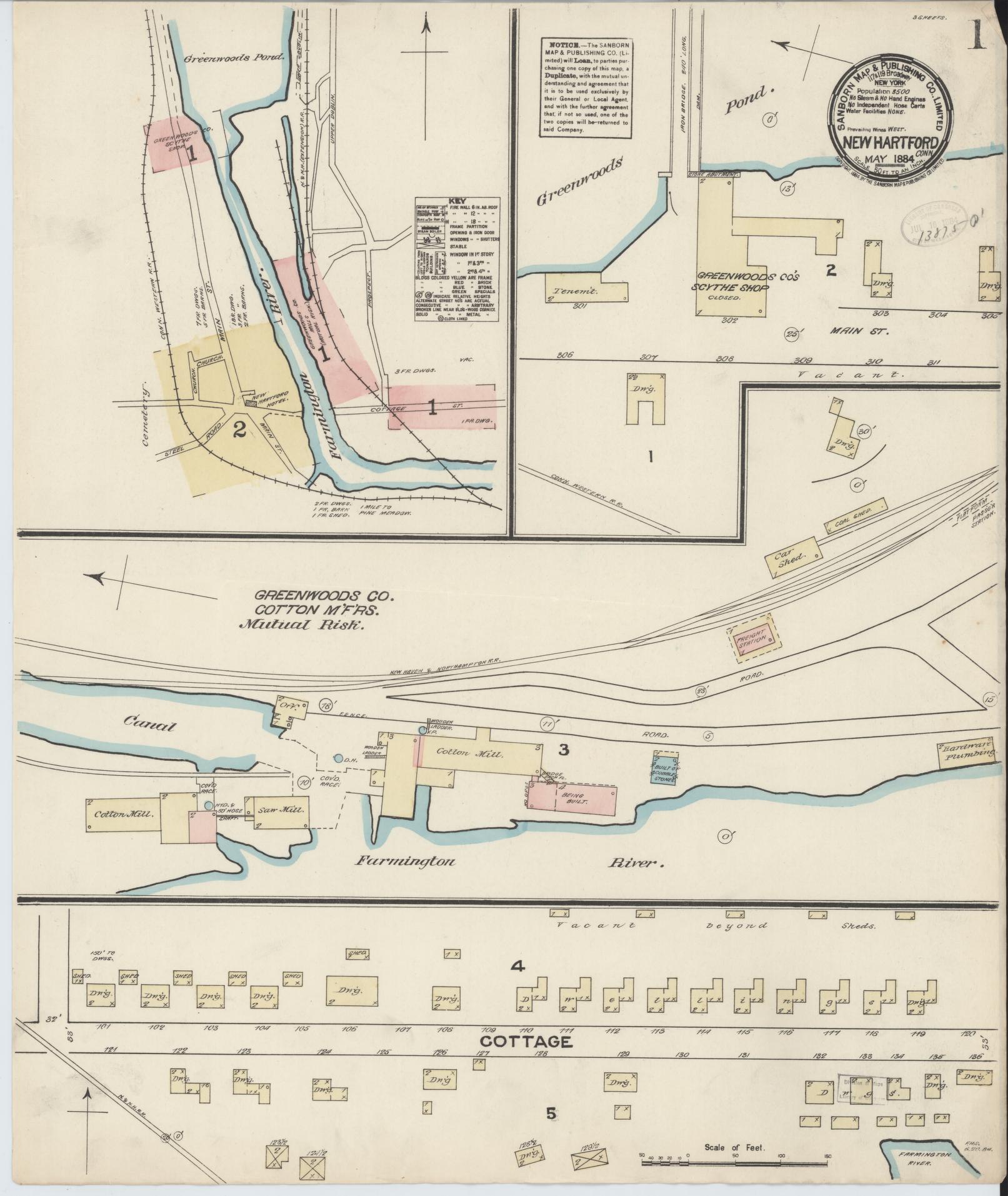 Sanborn Fire Insurance Map from New Hartford, Litchfield County, Connecticut (1884), Sheet #0001 - Complete Map Set gallery image, historic Sanborn map, vintage wall art, Connecticut Connecticut