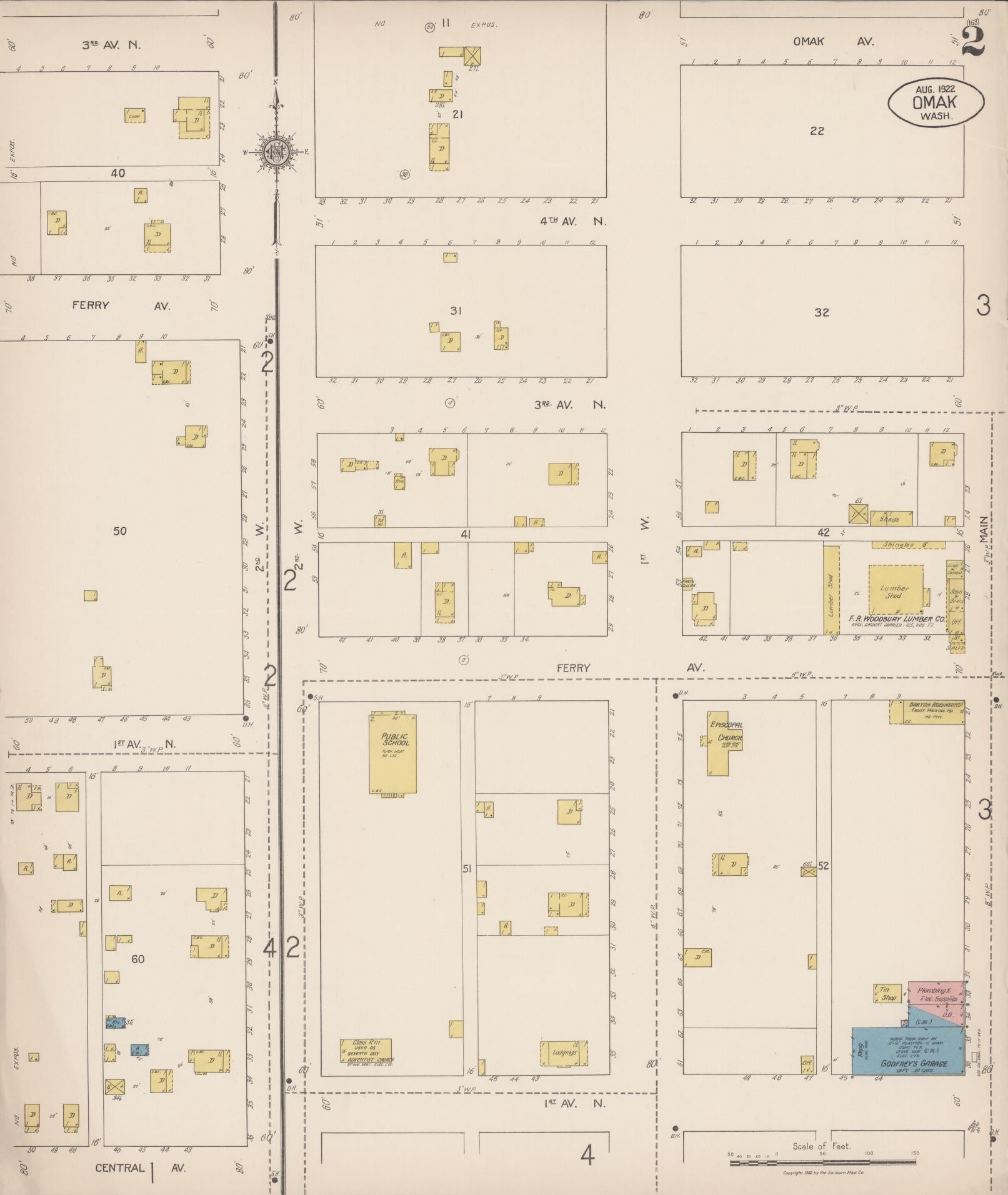 Sanborn Fire Insurance Map from Omak, Okanogan County, Washington (1922), Sheet #0002 - Complete Map Set gallery image, historic Sanborn map, vintage wall art, Washington Washington