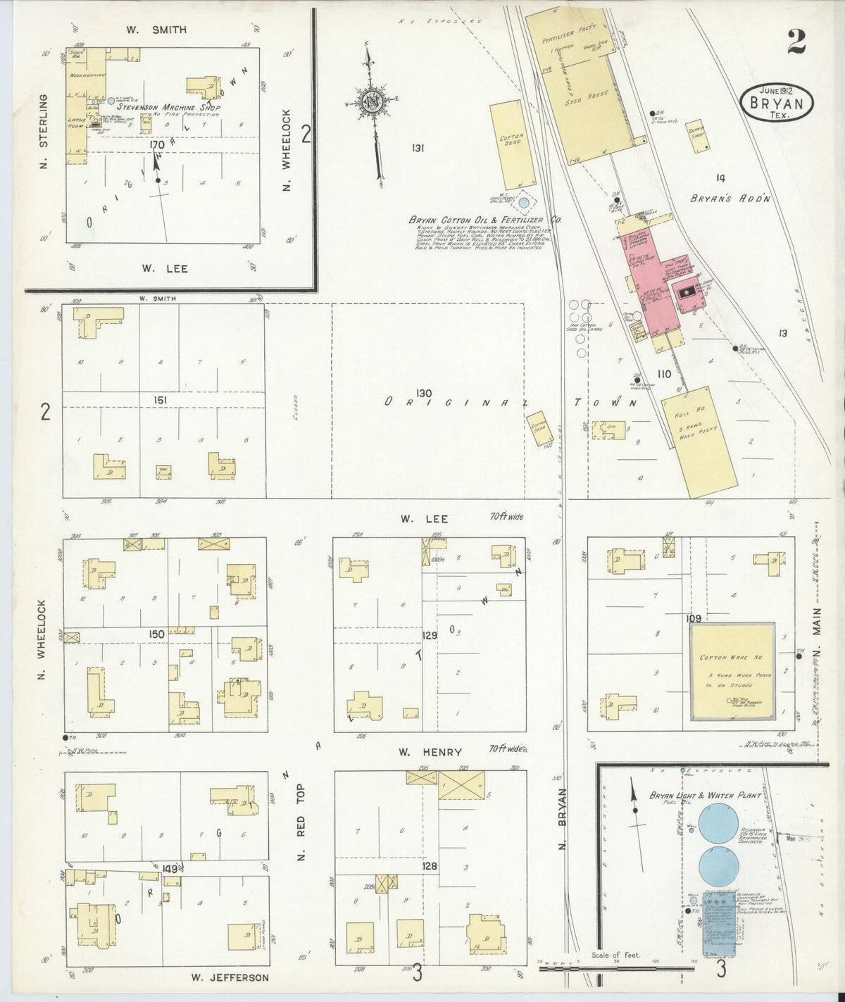 Sanborn Fire Insurance Map from Bryan, Brazos County, Texas (1912), Sheet #0002 - Complete Map Set gallery image, historic Sanborn map, vintage wall art, Texas Texas