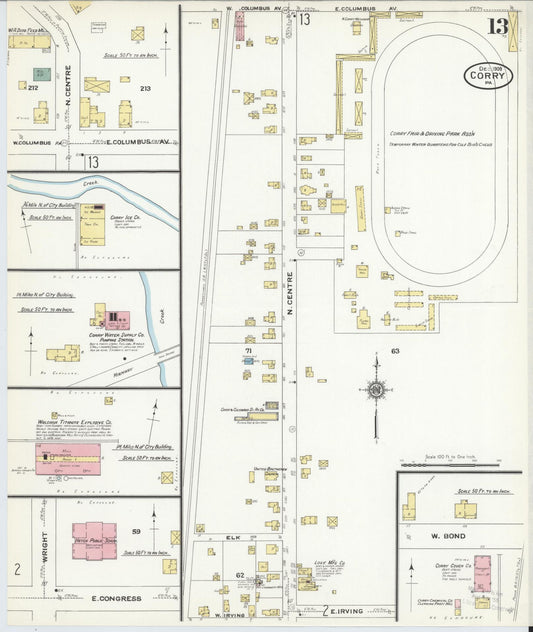 Sanborn Fire Insurance Map from Corry, Erie County, Pennsylvania (1909), Sheet #0013 - Historic Sanborn Fire Insurance Map Print, vintage old map wall art, antique decor, genealogy gift, Pennsylvania Pennsylvania map