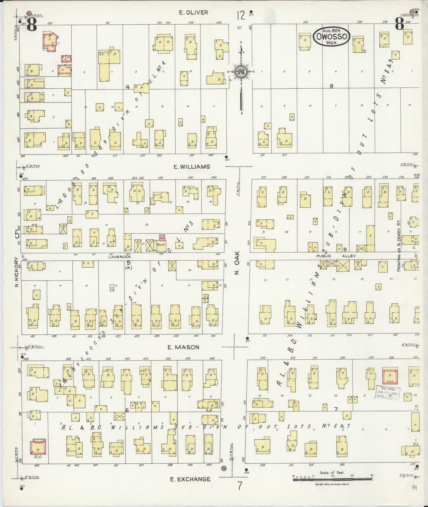 Sanborn Fire Insurance Map from Owosso, Shiawassee County, Michigan (1924), Sheet #0008 - Complete Map Set gallery image, historic Sanborn map, vintage wall art, Michigan Michigan