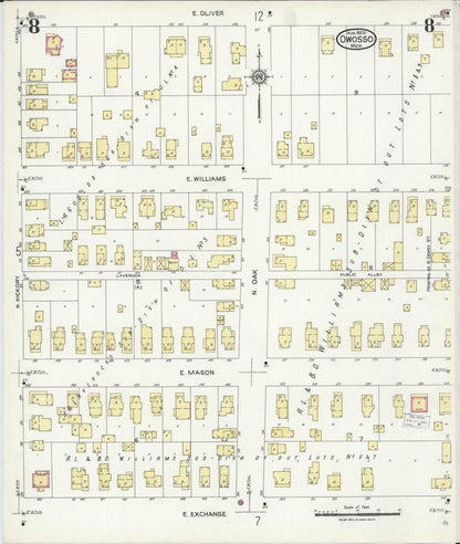 Sanborn Fire Insurance Map from Owosso, Shiawassee County, Michigan (1924), Sheet #0008 - Complete Map Set gallery image, historic Sanborn map, vintage wall art, Michigan Michigan