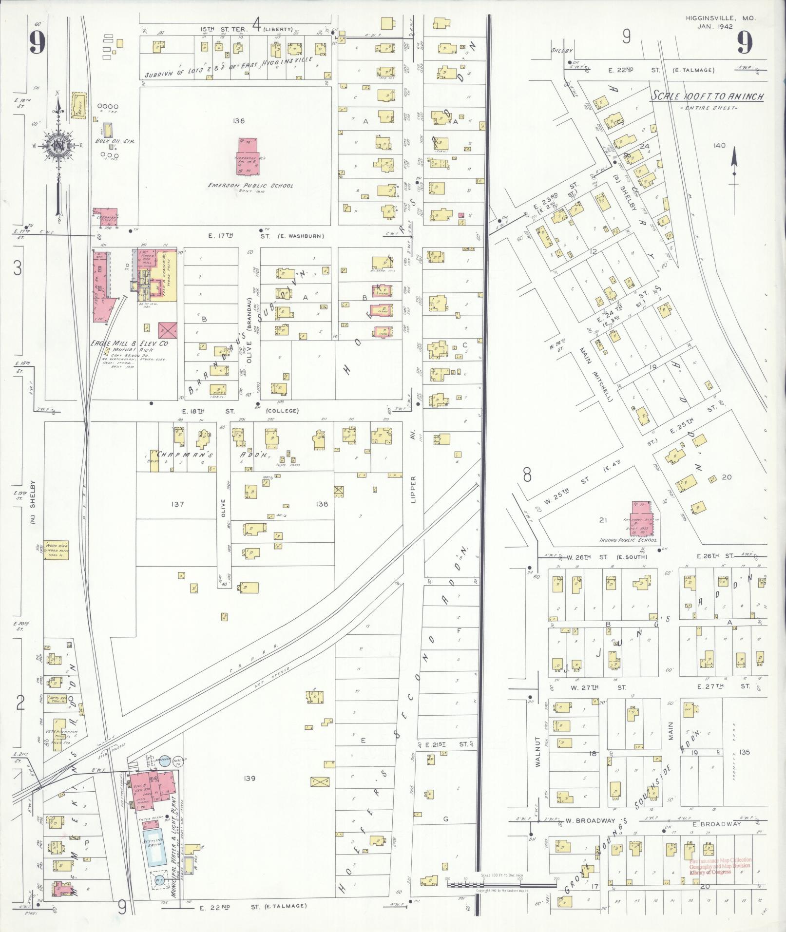 Sanborn Fire Insurance Map from Higginsville, Lafayette County, Missouri (1942), Sheet #0009 - Historic Sanborn Fire Insurance Map Print, vintage old map wall art, antique decor, genealogy gift, Missouri Missouri map