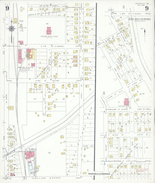 Sanborn Fire Insurance Map from Higginsville, Lafayette County, Missouri (1942), Sheet #0009 - Historic Sanborn Fire Insurance Map Print, vintage old map wall art, antique decor, genealogy gift, Missouri Missouri map