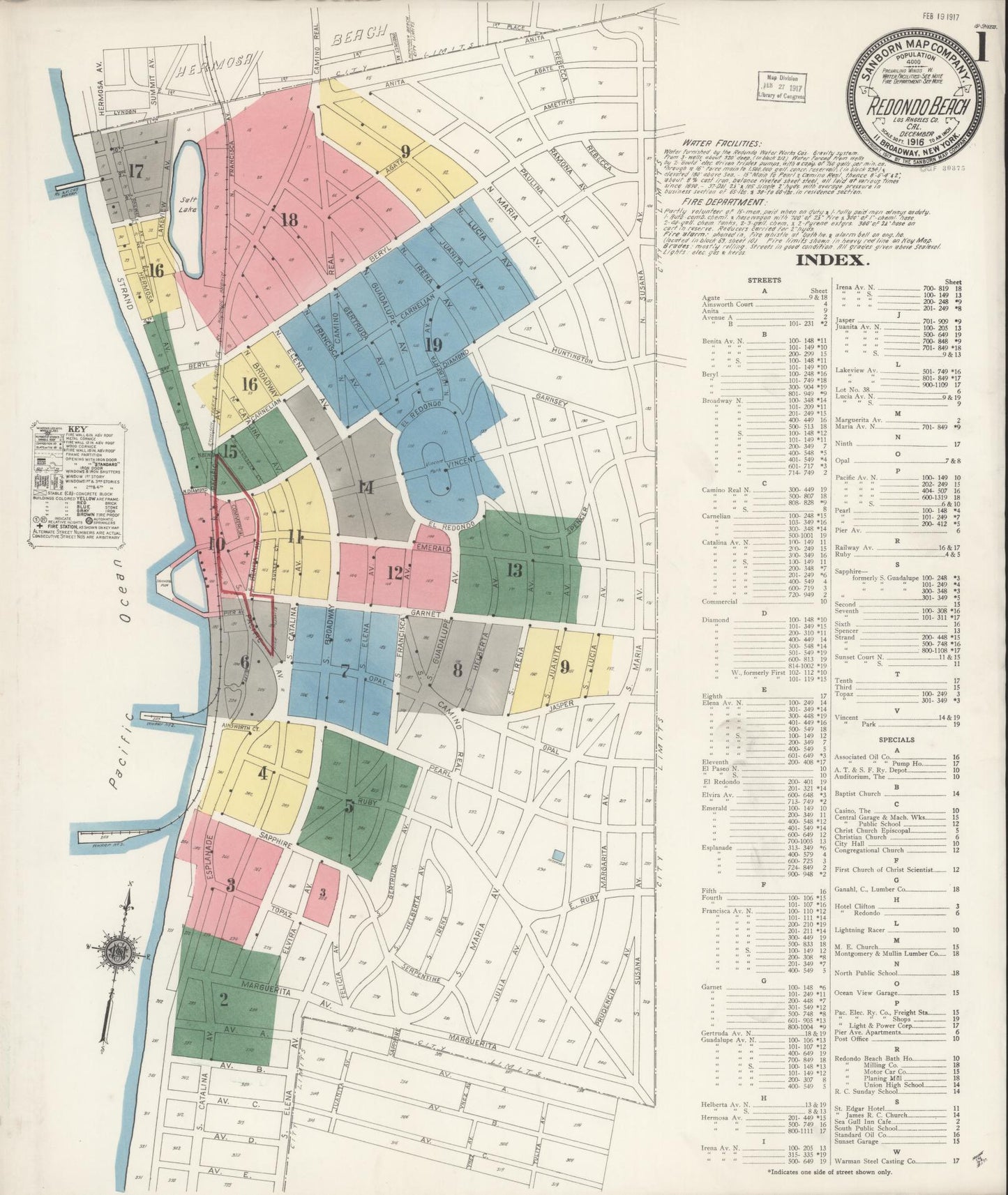 Sanborn Fire Insurance Map from Redondo Beach, Los Angeles County, California (1916), Sheet #0001 - Complete Map Set gallery image, historic Sanborn map, vintage wall art, California California