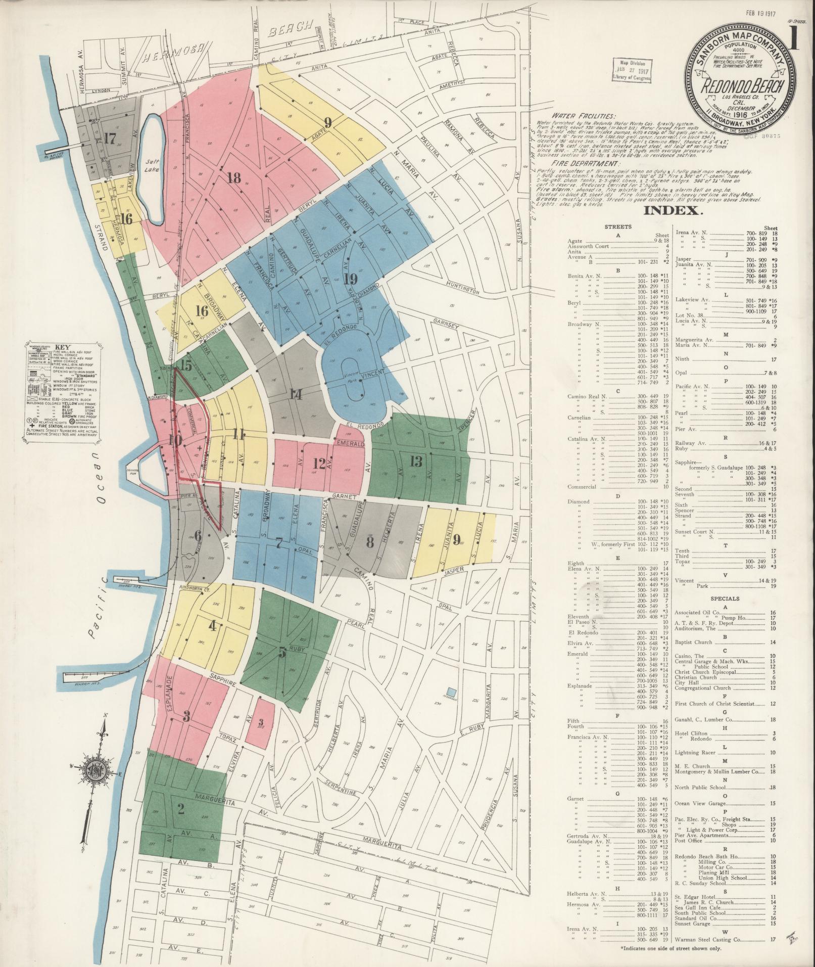 Sanborn Fire Insurance Map from Redondo Beach, Los Angeles County, California (1916), Sheet #0001 - Complete Map Set gallery image, historic Sanborn map, vintage wall art, California California