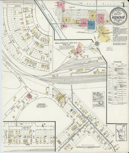 Sanborn Fire Insurance Map from Kenova, Wayne County, West Virginia (1921), Sheet #0001 - Complete Map Set gallery image, historic Sanborn map, vintage wall art, West Virginia West Virginia