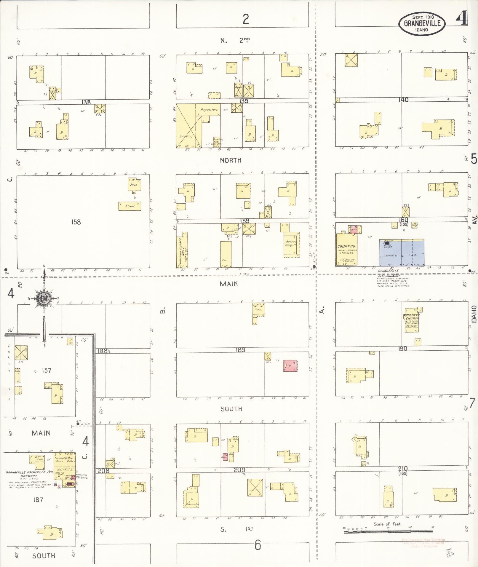 Sanborn Fire Insurance Map from Grangeville, Idaho County, Idaho (1910), Sheet #0004 - Historic Sanborn Fire Insurance Map Print, vintage old map wall art, antique decor, genealogy gift, Grangeville Idaho map