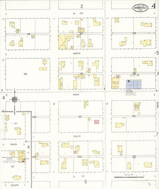 Sanborn Fire Insurance Map from Grangeville, Idaho County, Idaho (1910), Sheet #0004 - Historic Sanborn Fire Insurance Map Print, vintage old map wall art, antique decor, genealogy gift, Grangeville Idaho map