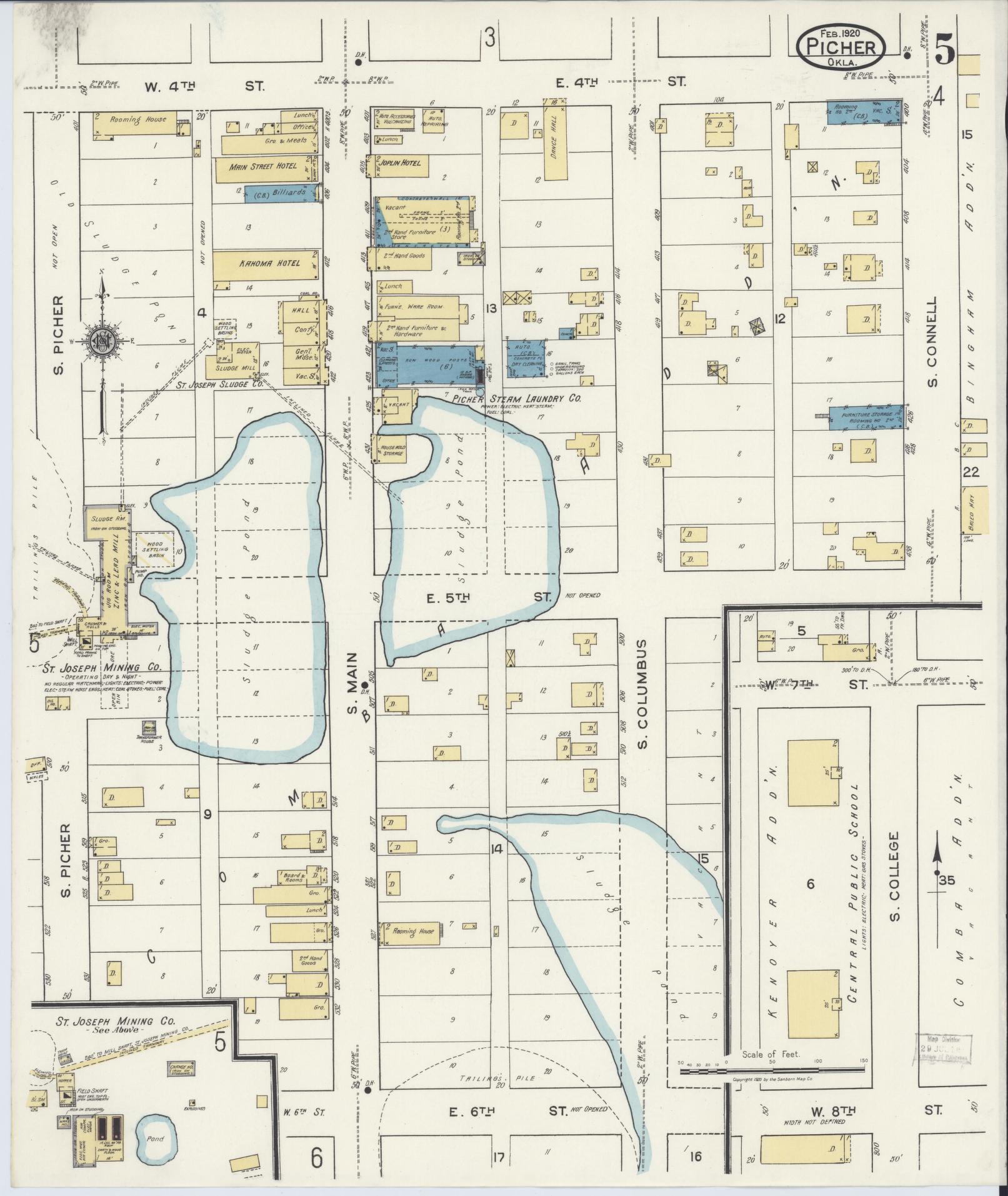 Sanborn Fire Insurance Map from Picher, Ottawa County, Oklahoma (1920), Sheet #0005 - Complete Map Set gallery image, historic Sanborn map, vintage wall art, Oklahoma Oklahoma