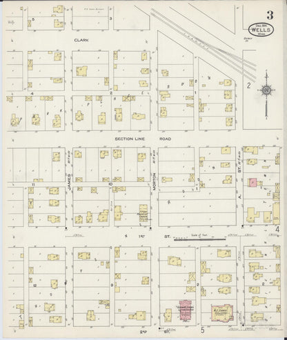 Sanborn Fire Insurance Map from Wells, Faribault County, Minnesota (1914), Sheet #0003 - Historic Sanborn Fire Insurance Map Print, vintage old map wall art, antique decor, genealogy gift, Minnesota Minnesota map