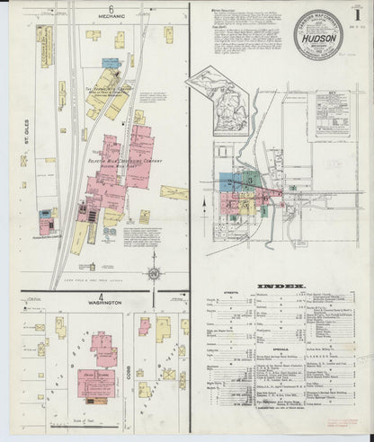 Sanborn Fire Insurance Map from Hudson, Lenawee County, Michigan (1912), Sheet #0001 - Complete Map Set gallery image, historic Sanborn map, vintage wall art, Michigan Michigan