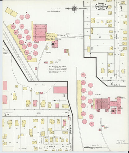 Sanborn Fire Insurance Map from Wadsworth, Medina County, Ohio (1923), Sheet #0007 - Historic Sanborn Fire Insurance Map Print, vintage old map wall art, antique decor, genealogy gift, Ohio Ohio map