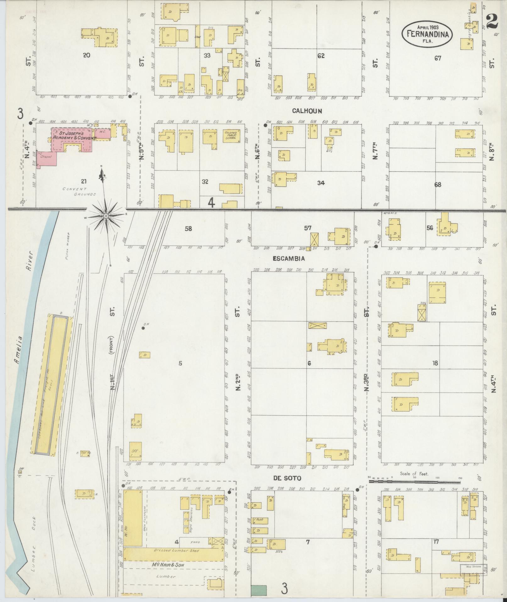 Sanborn Fire Insurance Map from Fernandina, Nassau County, Florida (1903), Sheet #0002 - Historic Sanborn Fire Insurance Map Print, vintage old map wall art, antique decor, genealogy gift, Florida Florida map