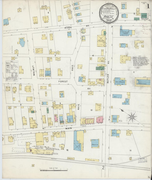 Sanborn Fire Insurance Map from Ambler, Montgomery County, Pennsylvania (1896), Sheet #0001 - Complete Map Set gallery image, historic Sanborn map, vintage wall art, Pennsylvania Pennsylvania