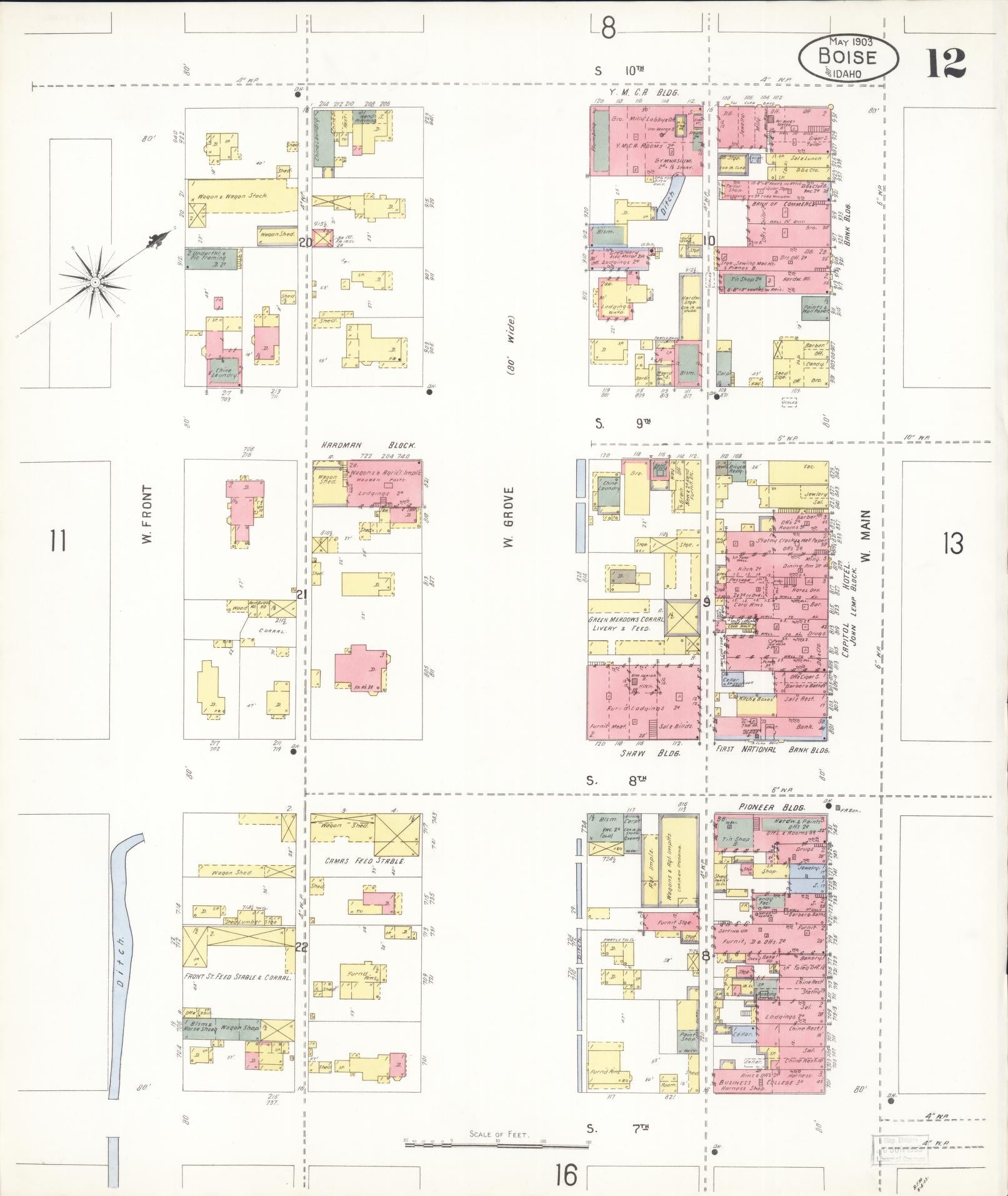Sanborn Fire Insurance Map from Boise, Ada County, Idaho (1903), Sheet #0012 - Complete Map Set gallery image, historic Sanborn map, vintage wall art, Idaho Idaho