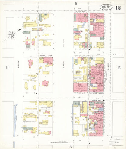 Sanborn Fire Insurance Map from Boise, Ada County, Idaho (1903), Sheet #0012 - Complete Map Set gallery image, historic Sanborn map, vintage wall art, Idaho Idaho