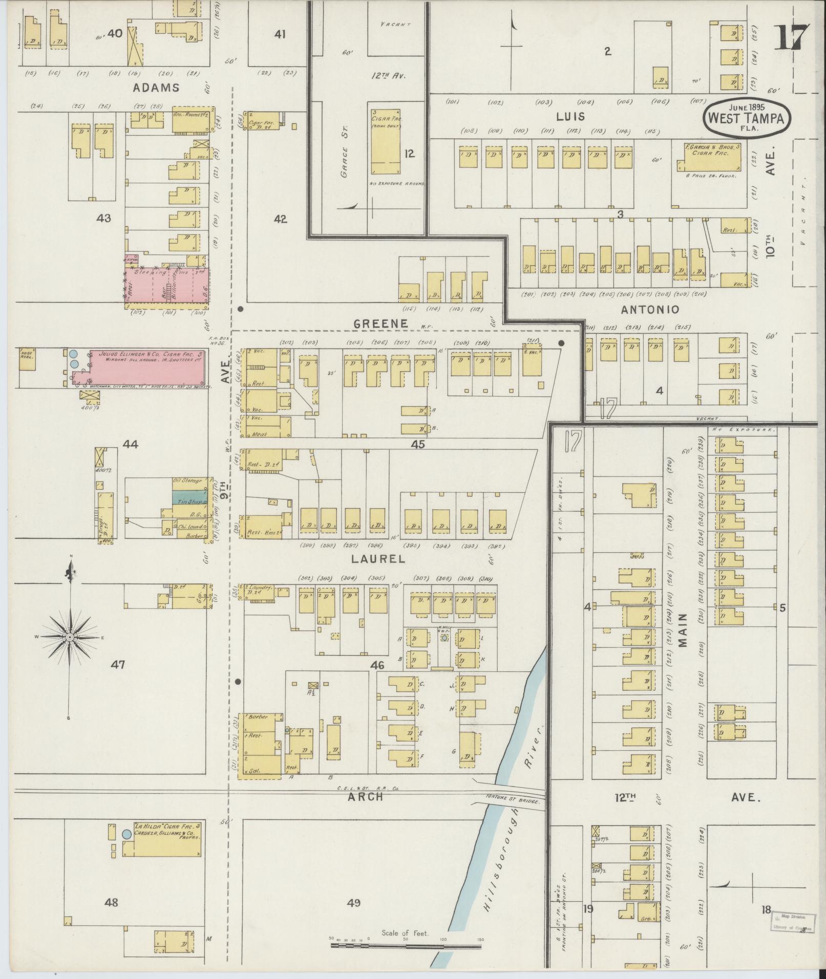 Sanborn Fire Insurance Map from Tampa, Hillsborough County, Florida (1895), Sheet #0021 - Historic Sanborn Fire Insurance Map Print, vintage old map wall art, antique decor, genealogy gift, Florida Florida map