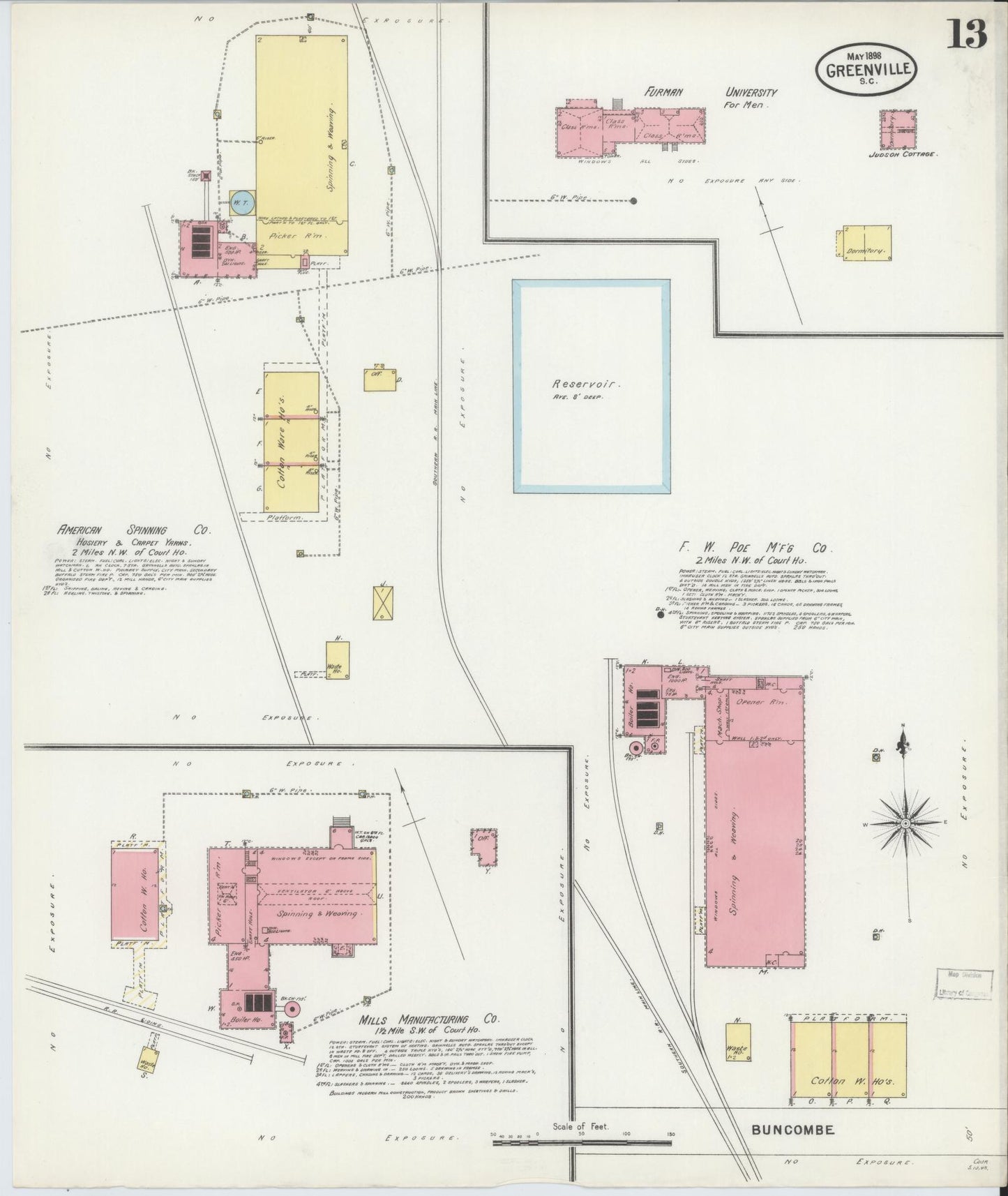 Sanborn Fire Insurance Map from Greenville, Greenville County, South Carolina (1898), Sheet #0013 - Complete Map Set gallery image, historic Sanborn map, vintage wall art, South Carolina South Carolina