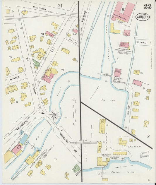 Sanborn Fire Insurance Map from Auburn, Cayuga County, New York (1898), Sheet #0022 - Historic Sanborn Fire Insurance Map Print, vintage old map wall art, antique decor, genealogy gift, New York New York map