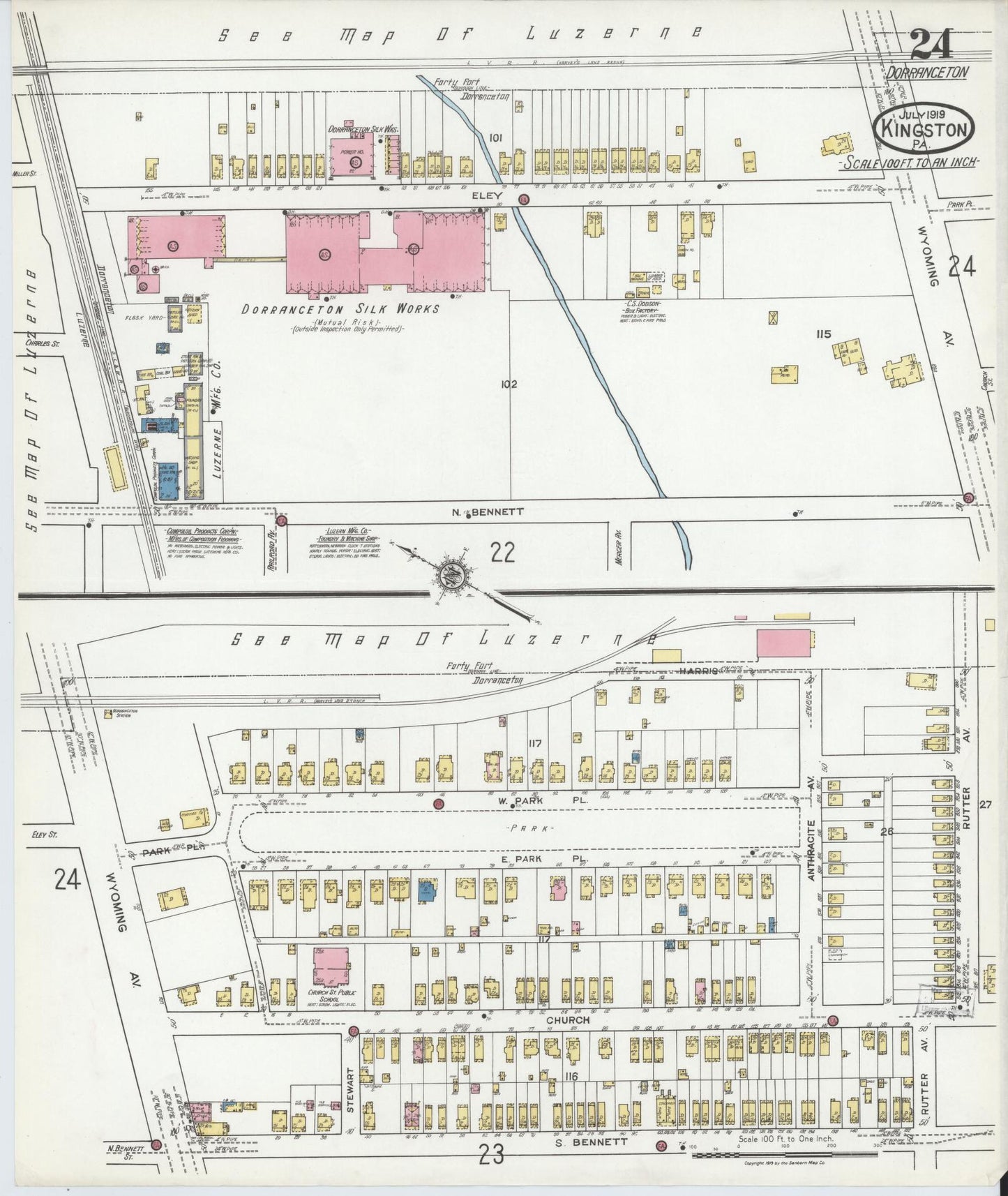 Sanborn Fire Insurance Map from Kingston, Luzerne County, Pennsylvania (1919), Sheet #0024 - Complete Map Set gallery image, historic Sanborn map, vintage wall art, Pennsylvania Pennsylvania