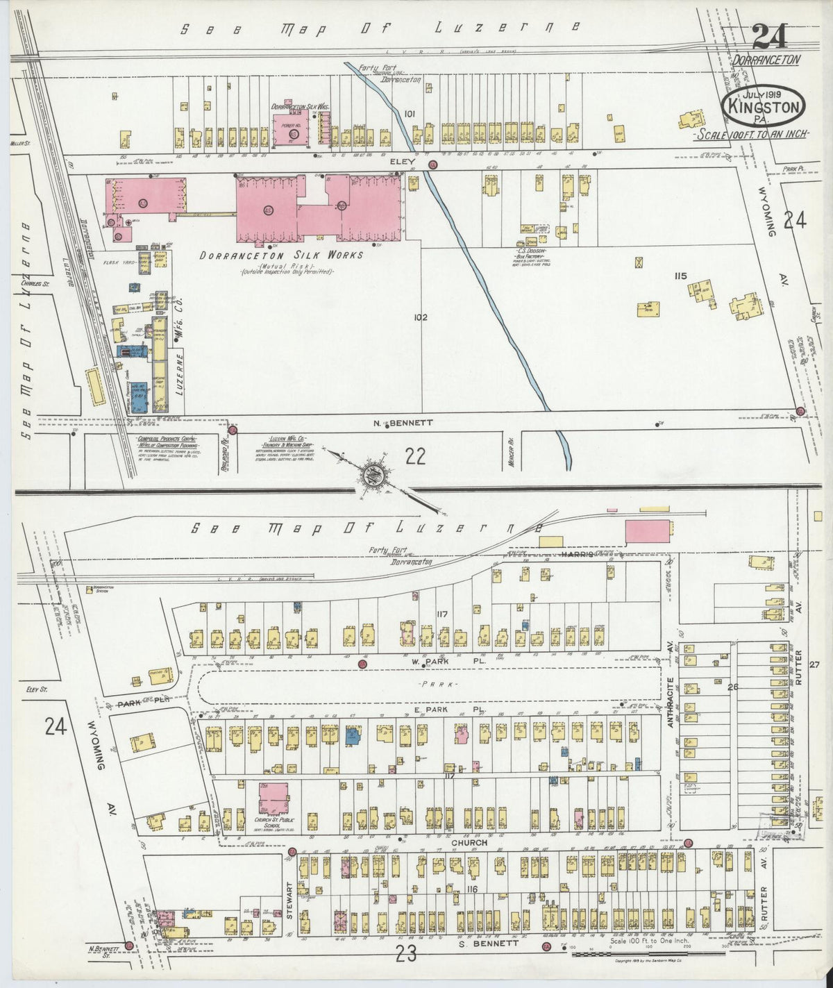 Sanborn Fire Insurance Map from Kingston, Luzerne County, Pennsylvania (1919), Sheet #0024 - Complete Map Set gallery image, historic Sanborn map, vintage wall art, Pennsylvania Pennsylvania