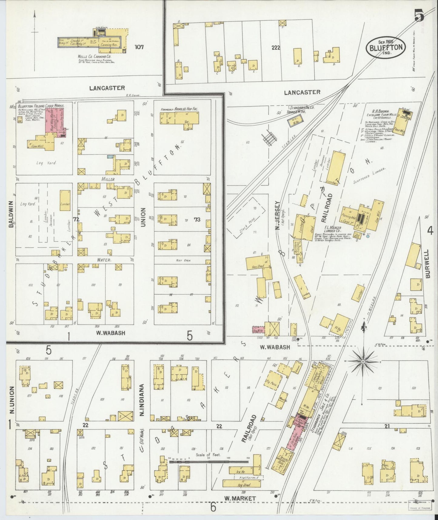 Sanborn Fire Insurance Map from Bluffton, Wells County, Indiana (1900), Sheet #0005 - Complete Map Set gallery image, historic Sanborn map, vintage wall art, Indiana Indiana