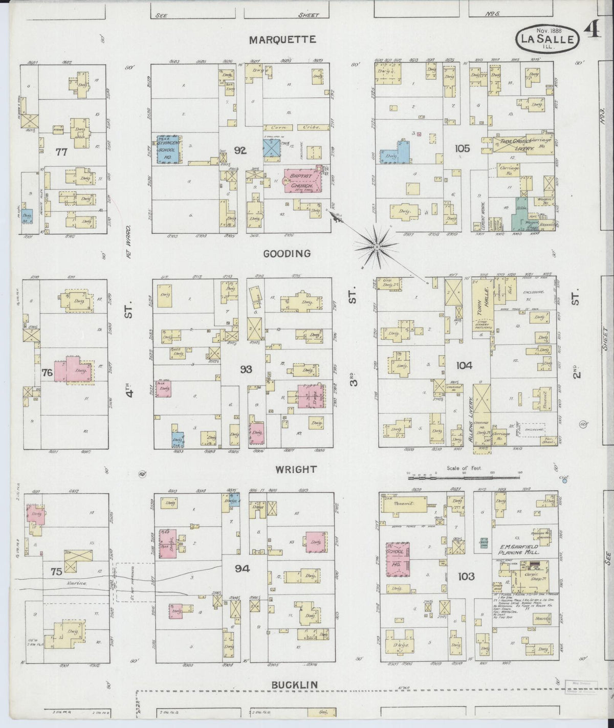 Sanborn Fire Insurance Map from La Salle, La Salle County, Illinois (1888), Sheet #0004 - Historic Sanborn Fire Insurance Map Print, vintage old map wall art, antique decor, genealogy gift, Illinois Illinois map