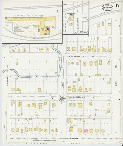 Sanborn Fire Insurance Map from Shawnee, Pottawatomie County, Oklahoma (1904), Sheet #0006 - Complete Map Set gallery image, historic Sanborn map, vintage wall art, Oklahoma Oklahoma