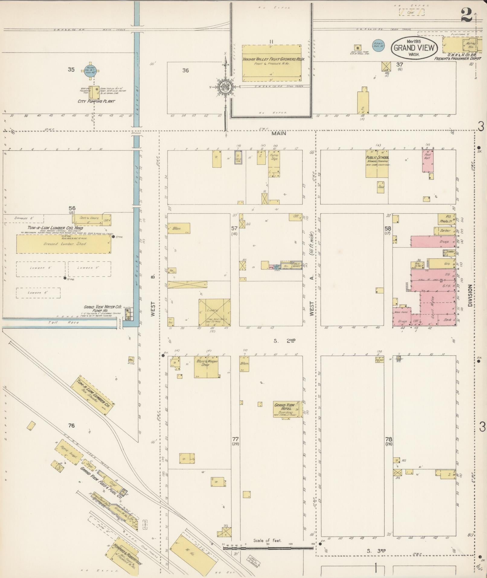 Sanborn Fire Insurance Map from Grandview, Yakima County, Washington (1915), Sheet #0002 - Complete Map Set gallery image, historic Sanborn map, vintage wall art, Washington Washington