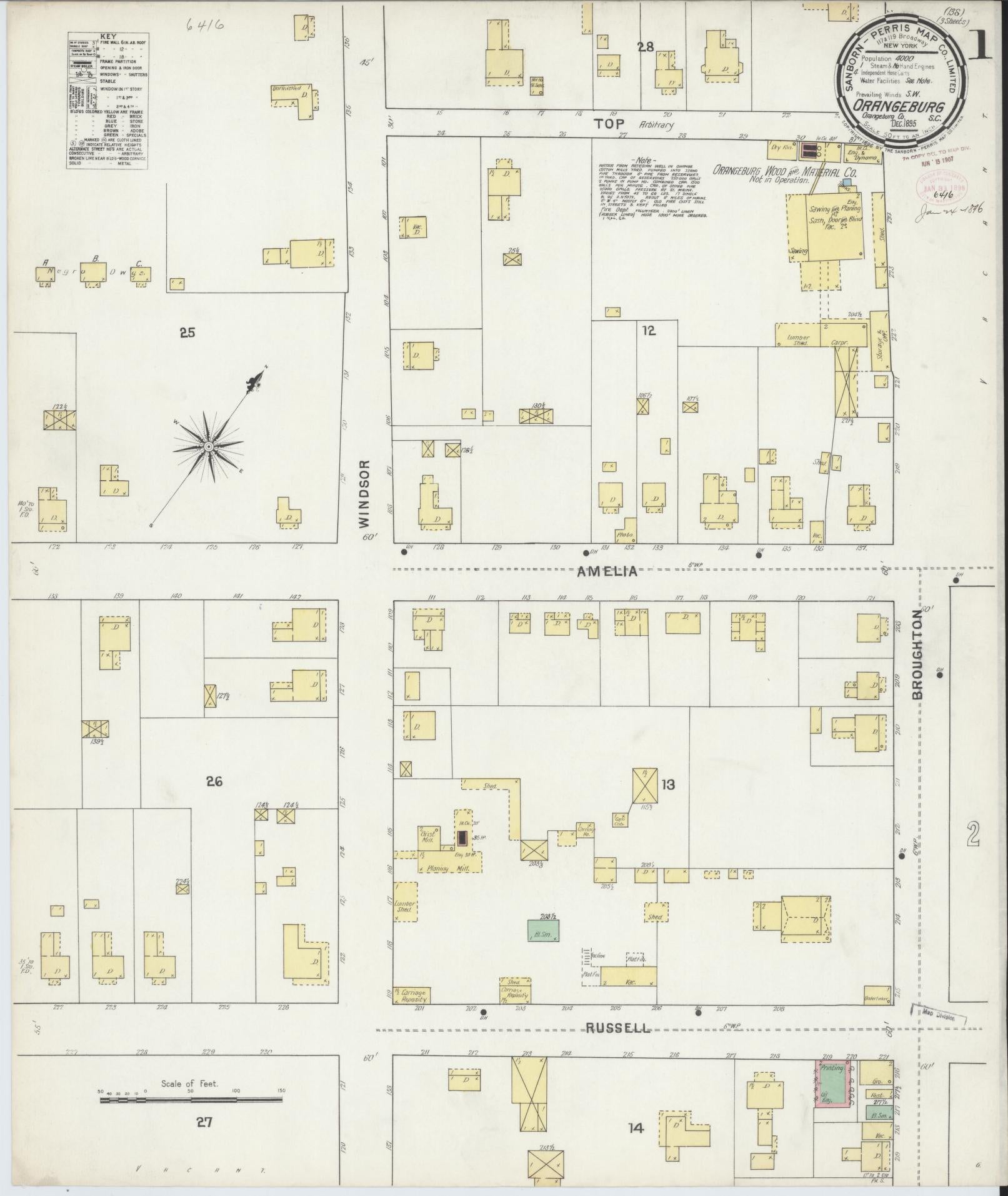 Sanborn Fire Insurance Map from Orangeburg, Orangeburg County, South Carolina. (1895) – Historic Sanborn Fire Insurance Map Print