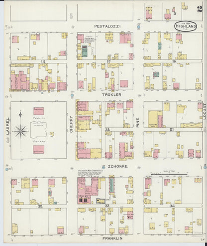 Sanborn Fire Insurance Map from Highland, Madison County, Illinois (1894), Sheet #0002 - Complete Map Set gallery image, historic Sanborn map, vintage wall art, Illinois Illinois