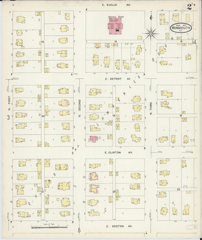 Sanborn Fire Insurance Map from Monmouth, Warren County, Illinois (1907), Sheet #0002 - Historic Sanborn Fire Insurance Map Print, vintage old map wall art, antique decor, genealogy gift, Illinois Illinois map