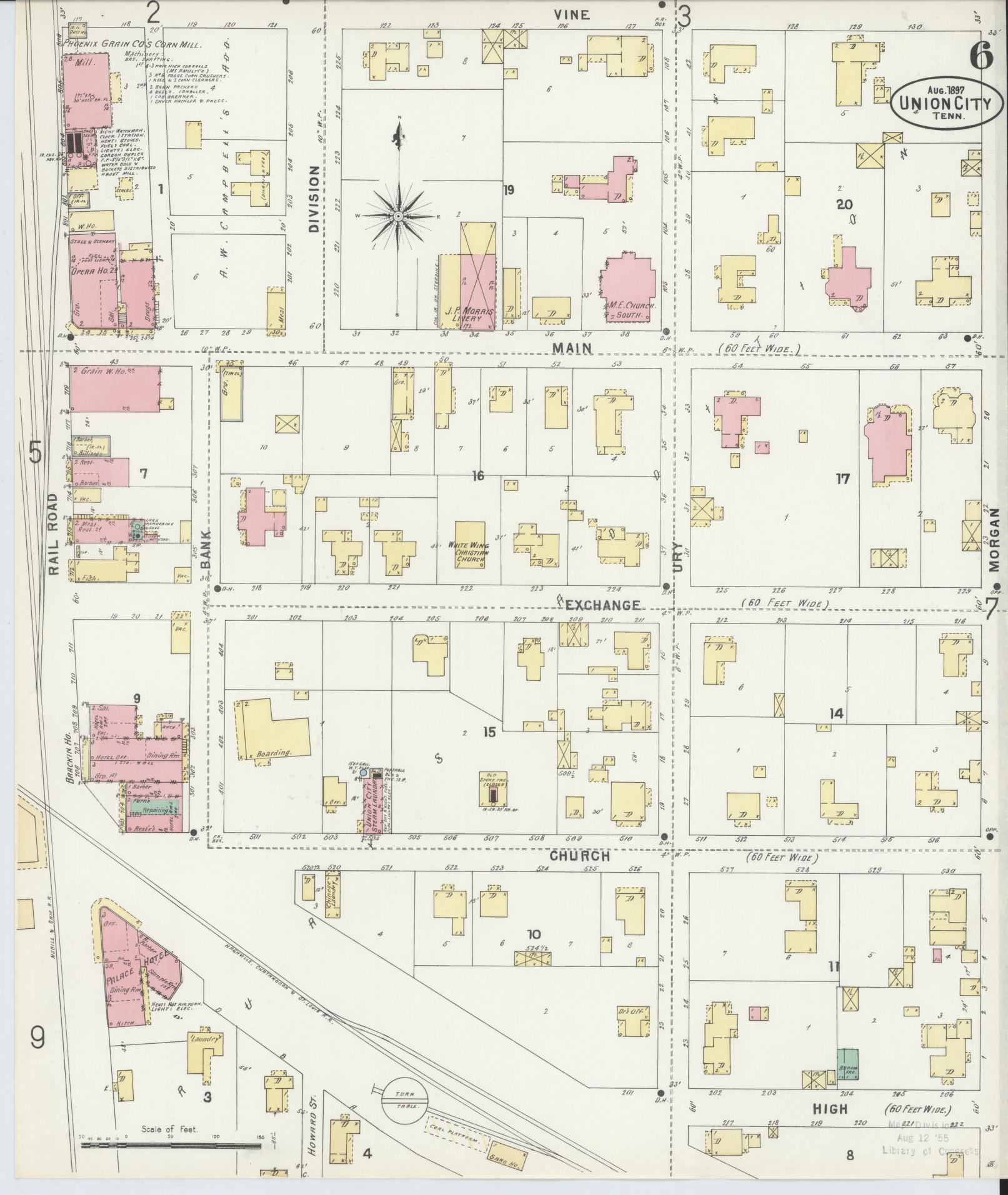 Sanborn Fire Insurance Map from Union City, Obion County, Tennessee (1897), Sheet #0006 - Complete Map Set gallery image, historic Sanborn map, vintage wall art, Tennessee Tennessee