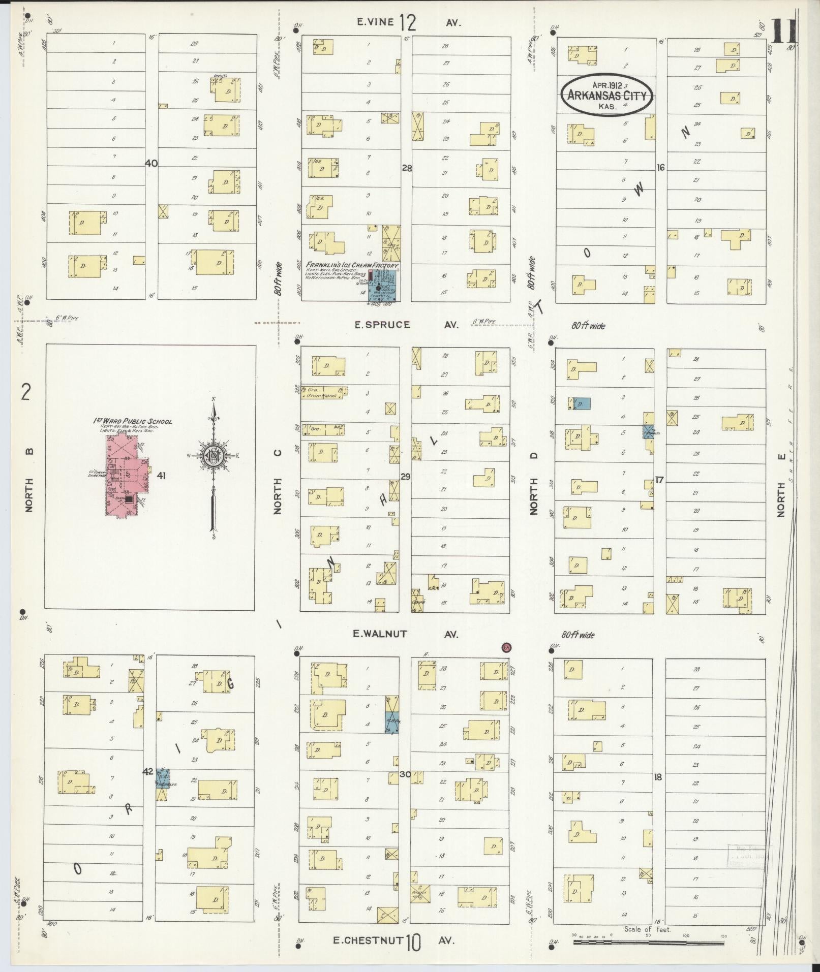 Sanborn Fire Insurance Map from Arkansas City, Cowley County, Kansas (1912), Sheet #0011 - Historic Sanborn Fire Insurance Map Print, vintage old map wall art, antique decor, genealogy gift, Kansas Kansas map