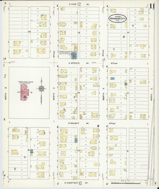 Sanborn Fire Insurance Map from Arkansas City, Cowley County, Kansas (1912), Sheet #0011 - Historic Sanborn Fire Insurance Map Print, vintage old map wall art, antique decor, genealogy gift, Kansas Kansas map
