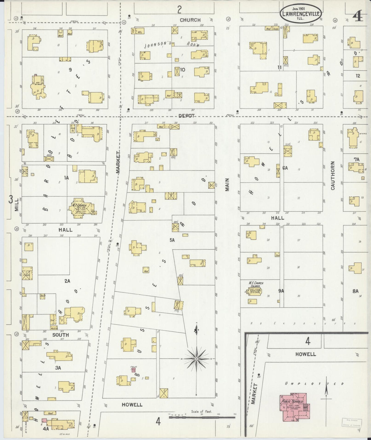 Sanborn Fire Insurance Map from Lawrenceville, Lawrence County, Illinois (1901), Sheet #0004 - Historic Sanborn Fire Insurance Map Print, vintage old map wall art, antique decor, genealogy gift, Illinois Illinois map