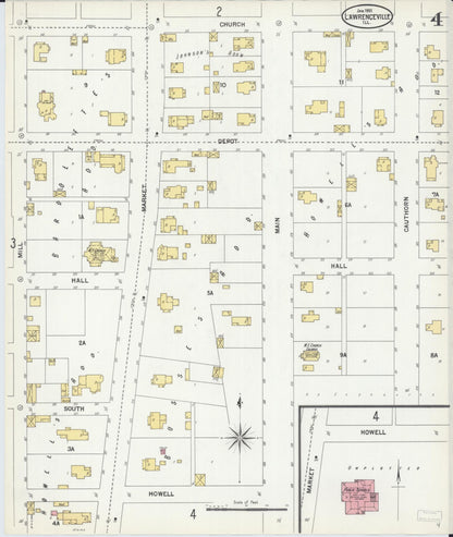 Sanborn Fire Insurance Map from Lawrenceville, Lawrence County, Illinois (1901), Sheet #0004 - Historic Sanborn Fire Insurance Map Print, vintage old map wall art, antique decor, genealogy gift, Illinois Illinois map