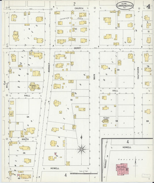 Sanborn Fire Insurance Map from Lawrenceville, Lawrence County, Illinois (1901), Sheet #0004 - Historic Sanborn Fire Insurance Map Print, vintage old map wall art, antique decor, genealogy gift, Illinois Illinois map