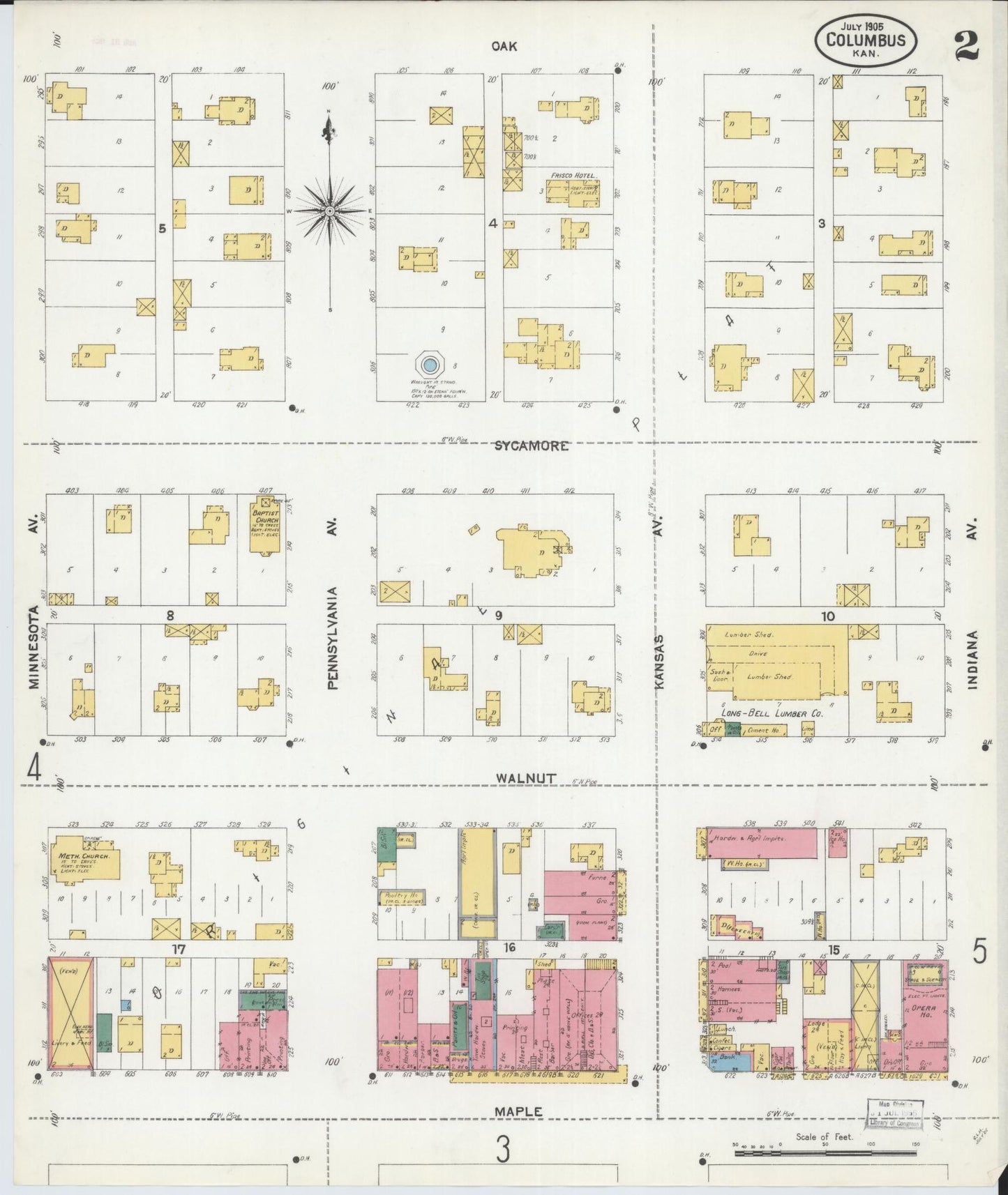 Sanborn Fire Insurance Map from Columbus, Cherokee County, Kansas (1905), Sheet #0002 - Complete Map Set gallery image, historic Sanborn map, vintage wall art, Kansas Kansas