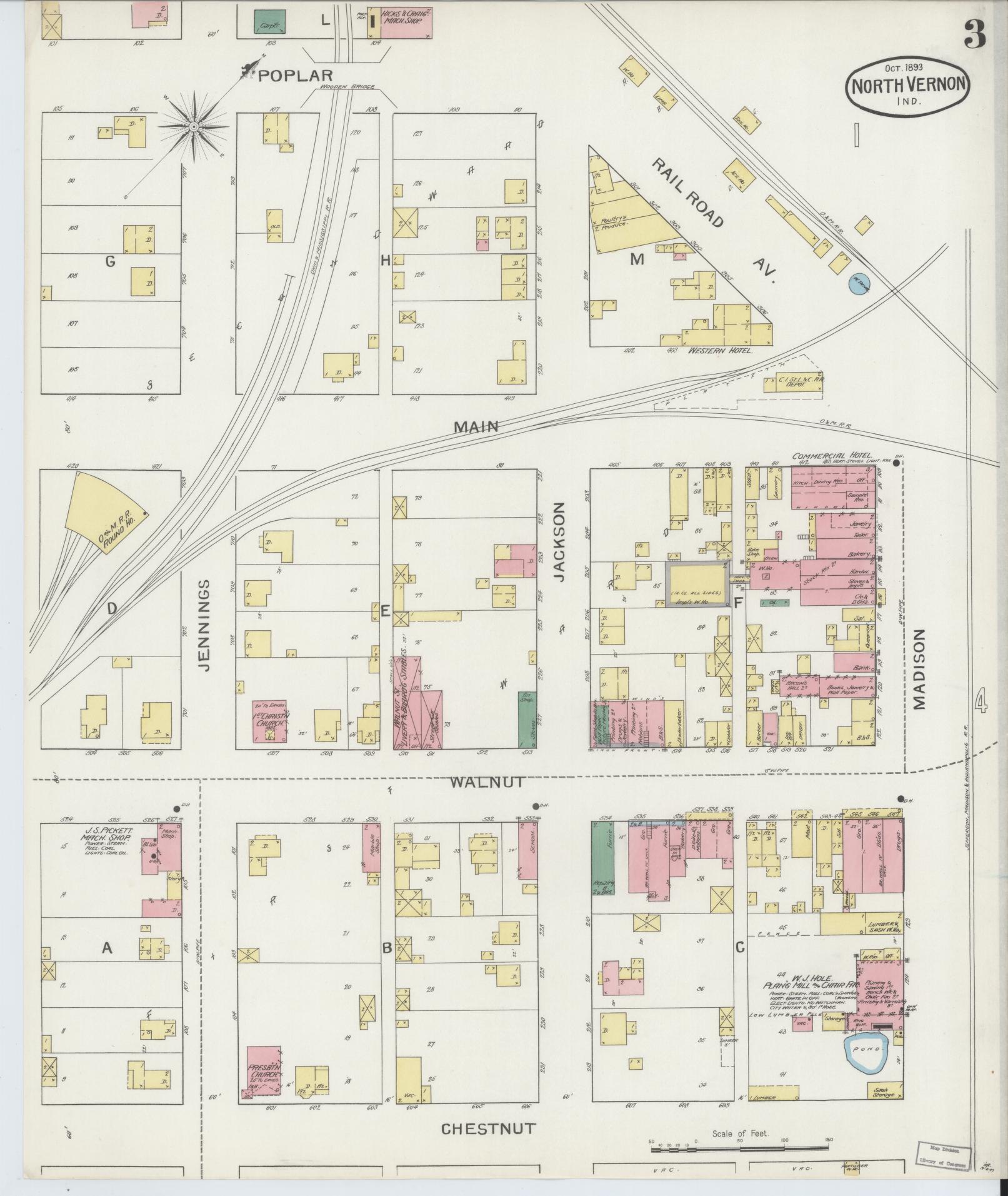 Sanborn Fire Insurance Map from North Vernon, Jennings County, Indiana (1893), Sheet #0003 - Complete Map Set gallery image, historic Sanborn map, vintage wall art, Indiana Indiana