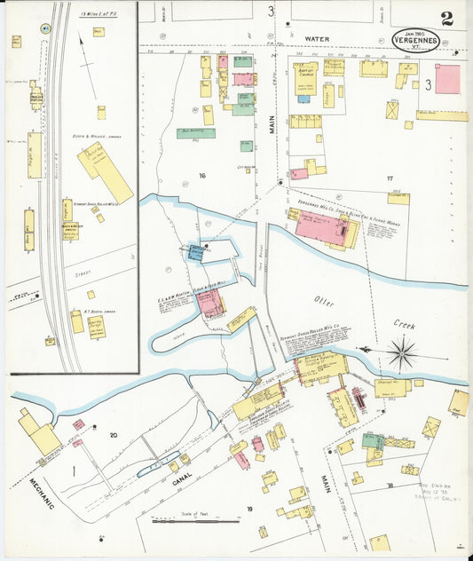 Sanborn Fire Insurance Map from Vergennes, Addison County, Vermont (1905), Sheet #0002 - Historic Sanborn Fire Insurance Map Print, vintage old map wall art, antique decor, genealogy gift, Vermont Vermont map