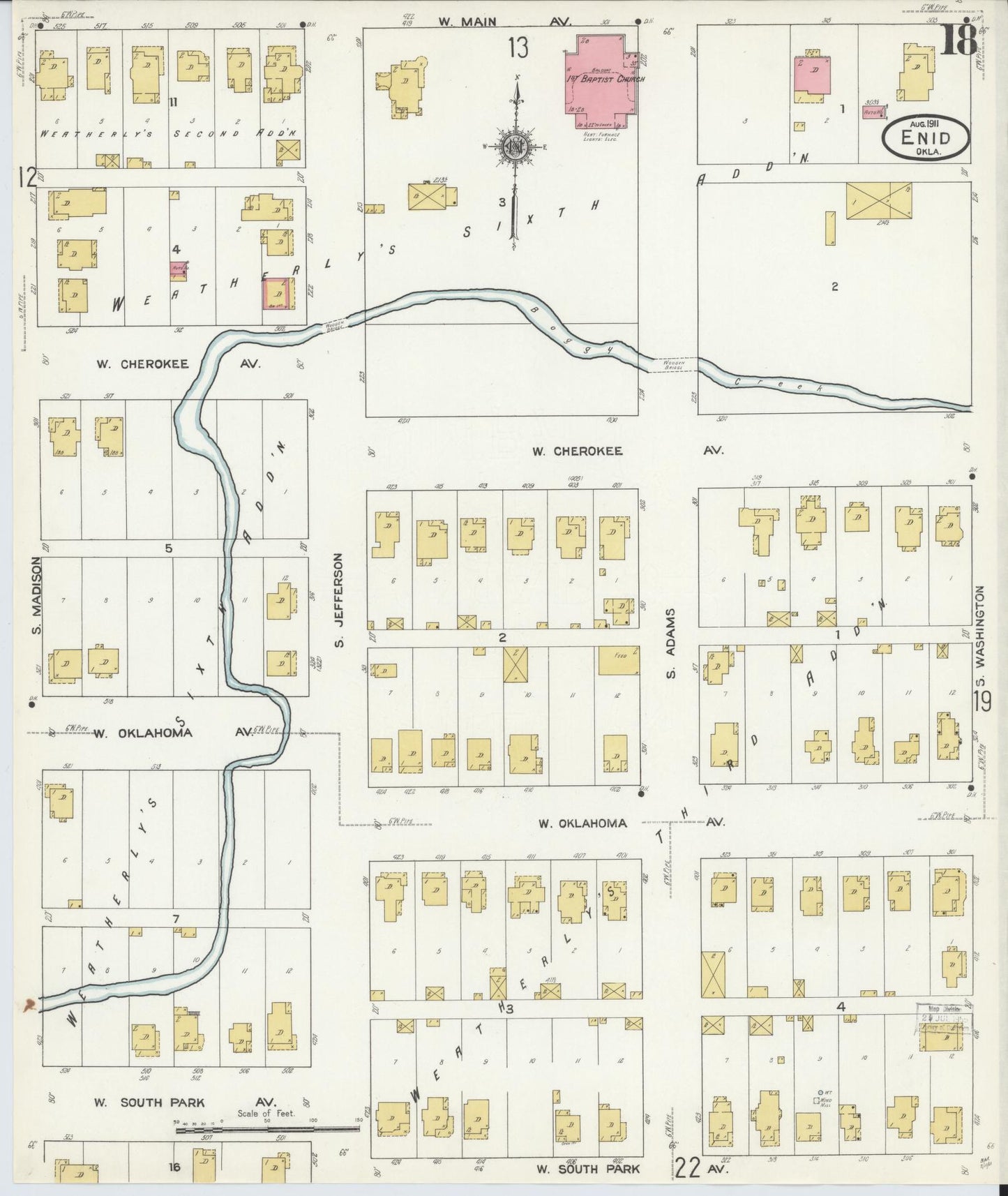 Sanborn Fire Insurance Map from Enid, Garfield County, Oklahoma (1911), Sheet #0018 - Complete Map Set gallery image, historic Sanborn map, vintage wall art, Oklahoma Oklahoma