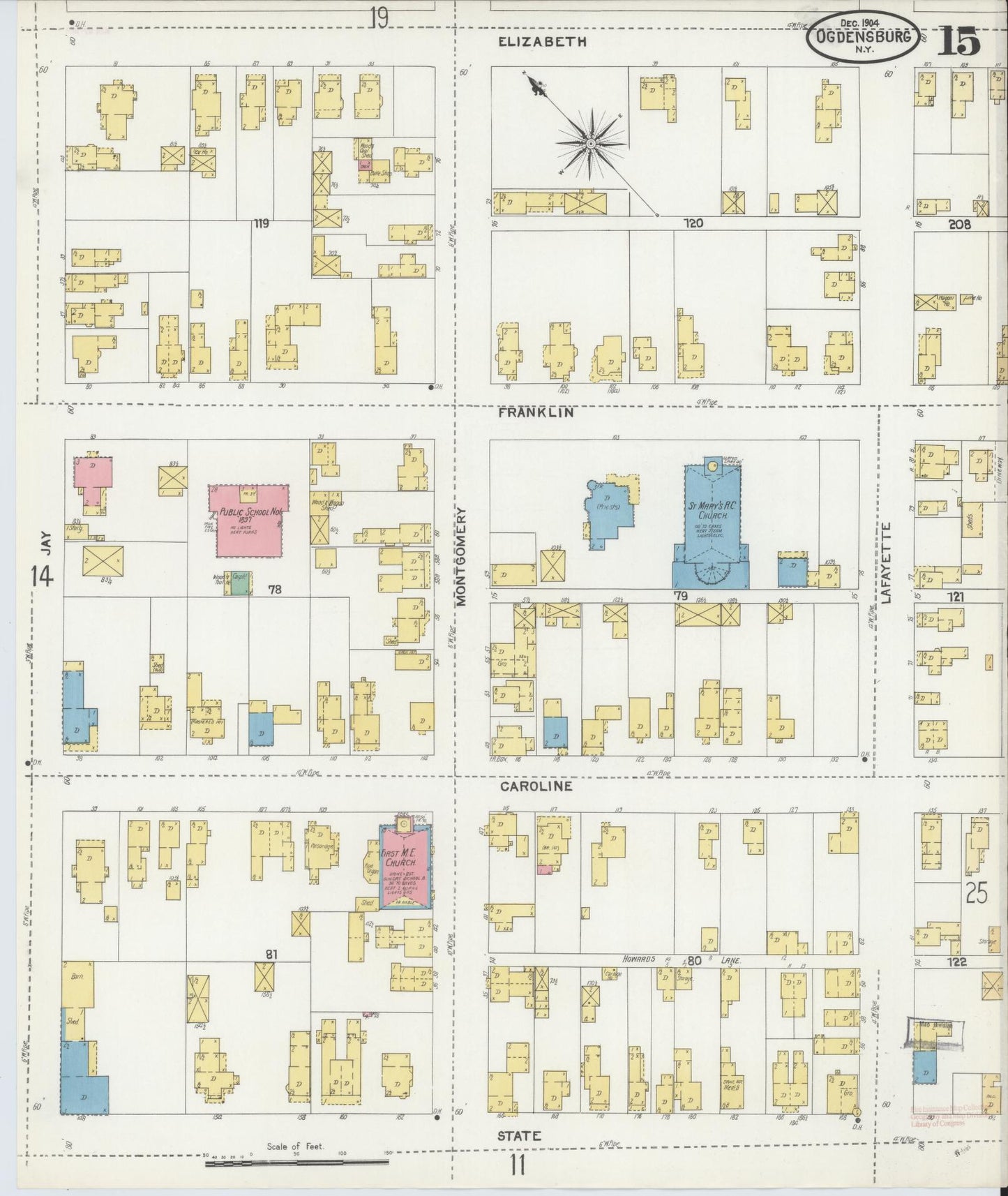 Sanborn Fire Insurance Map from Ogdensburg, St. Lawrence County, New York (1904), Sheet #0015 - Historic Sanborn Fire Insurance Map Print, vintage old map wall art, antique decor, genealogy gift, New York New York map