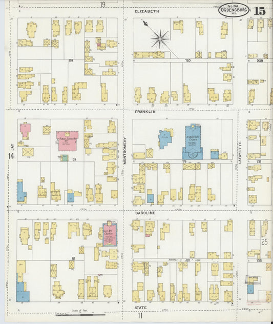 Sanborn Fire Insurance Map from Ogdensburg, St. Lawrence County, New York (1904), Sheet #0015 - Historic Sanborn Fire Insurance Map Print, vintage old map wall art, antique decor, genealogy gift, New York New York map