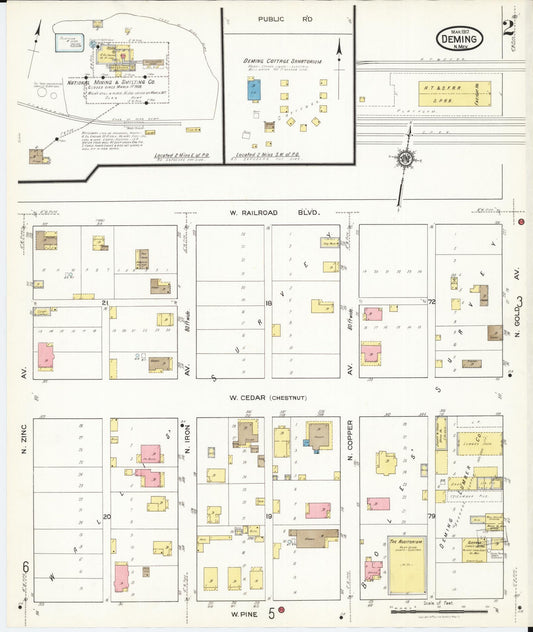 Sanborn Fire Insurance Map from Deming, Luna County, New Mexico (1917), Sheet #0002 - Historic Sanborn Fire Insurance Map Print, vintage old map wall art, antique decor, genealogy gift, New Mexico New Mexico map