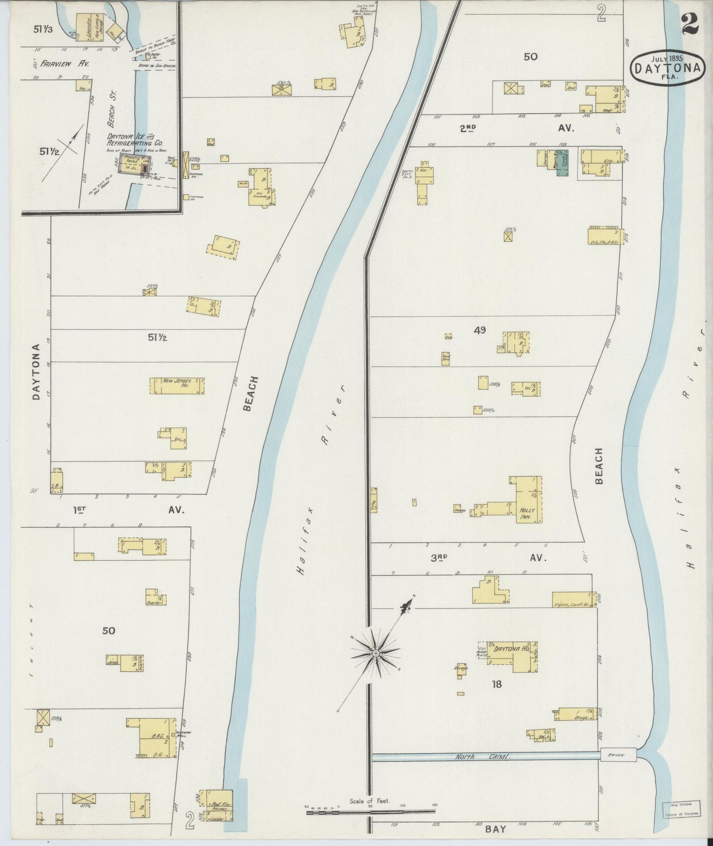 Sanborn Fire Insurance Map from Daytona, Volusia County, Florida (1895), Sheet #0002 - Complete Map Set gallery image, historic Sanborn map, vintage wall art, Florida Florida