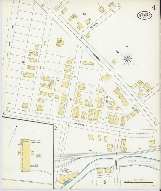 Sanborn Fire Insurance Map from Barre, Washington County, Vermont (1905), Sheet #0004 - Historic Sanborn Fire Insurance Map Print, vintage old map wall art, antique decor, genealogy gift, Vermont Vermont map