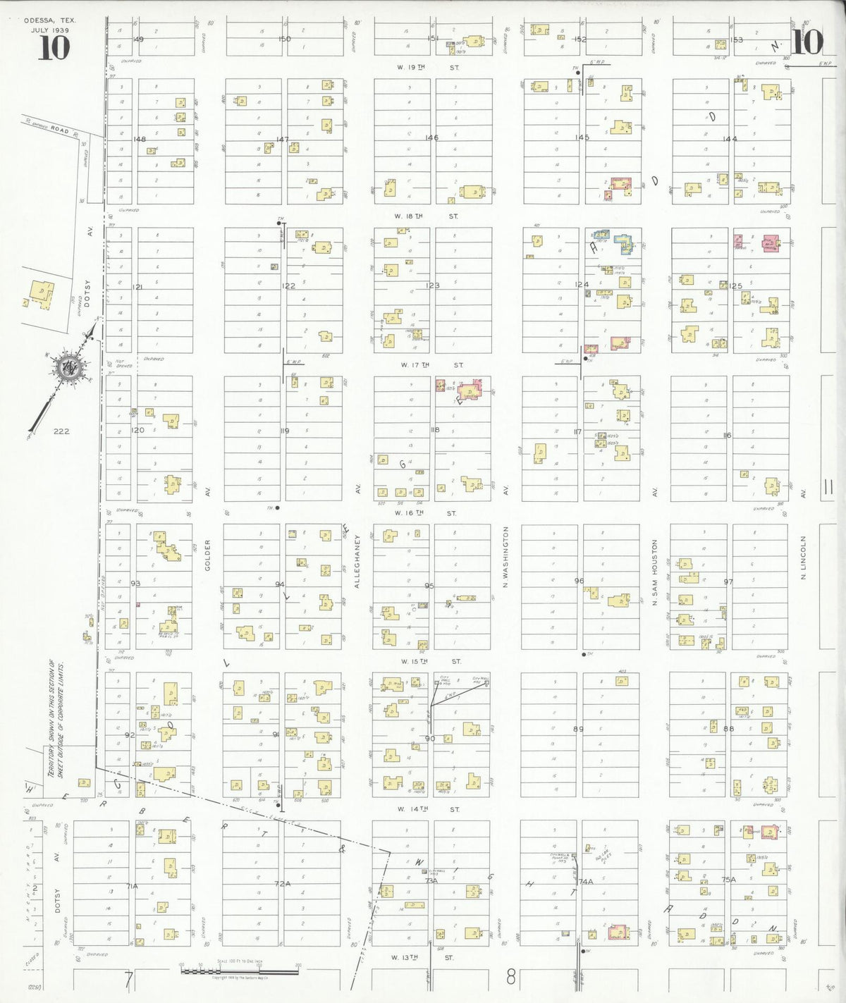 Sanborn Fire Insurance Map from Odessa, Edger County, Texas (1939), Sheet #0010 - Historic Sanborn Fire Insurance Map Print, vintage old map wall art, antique decor, genealogy gift, Texas Texas map