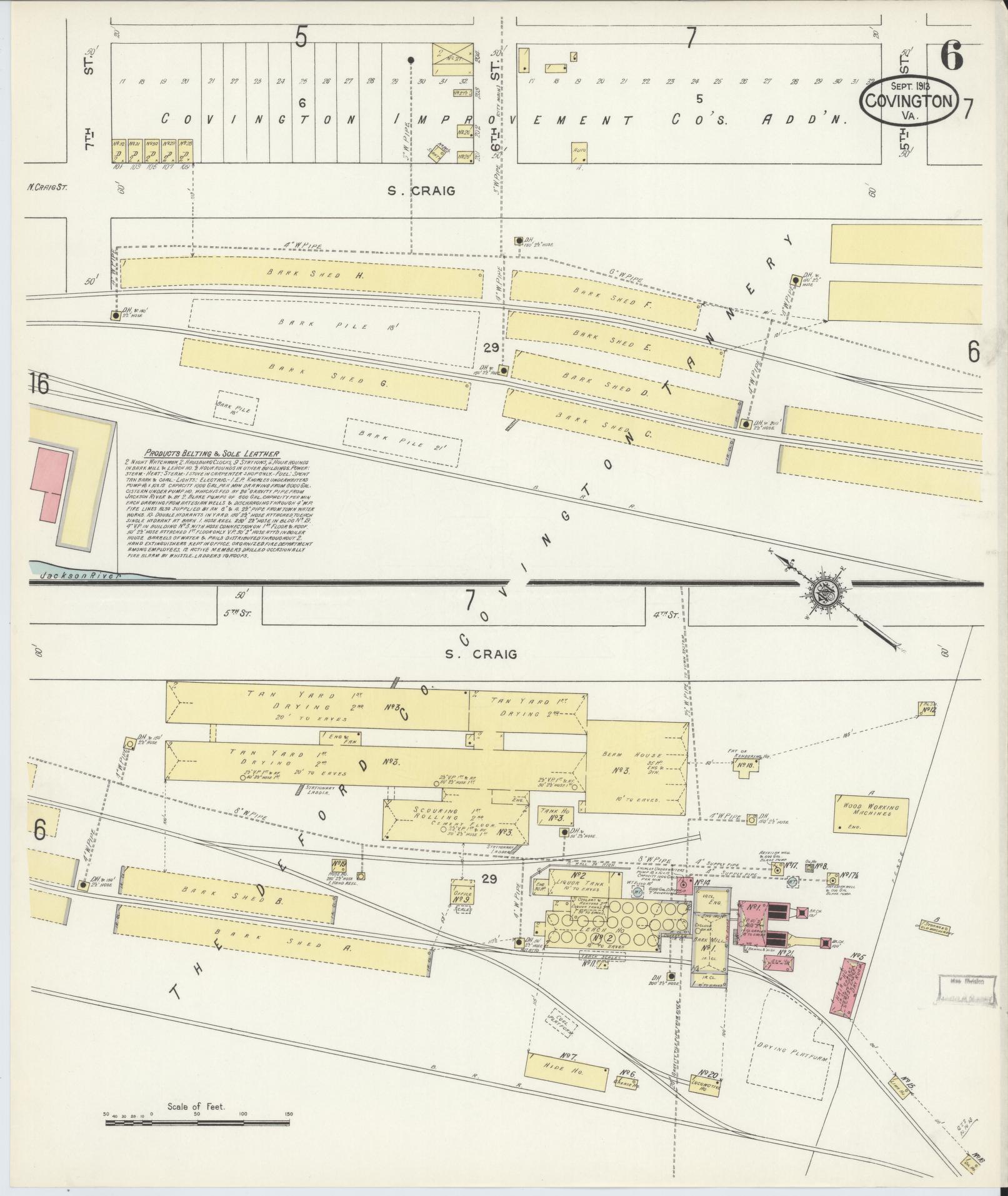 Sanborn Fire Insurance Map from Covington, Independent Cities, Virginia (1913), Sheet #0006 - Historic Sanborn Fire Insurance Map Print, vintage old map wall art, antique decor, genealogy gift, Virginia Virginia map